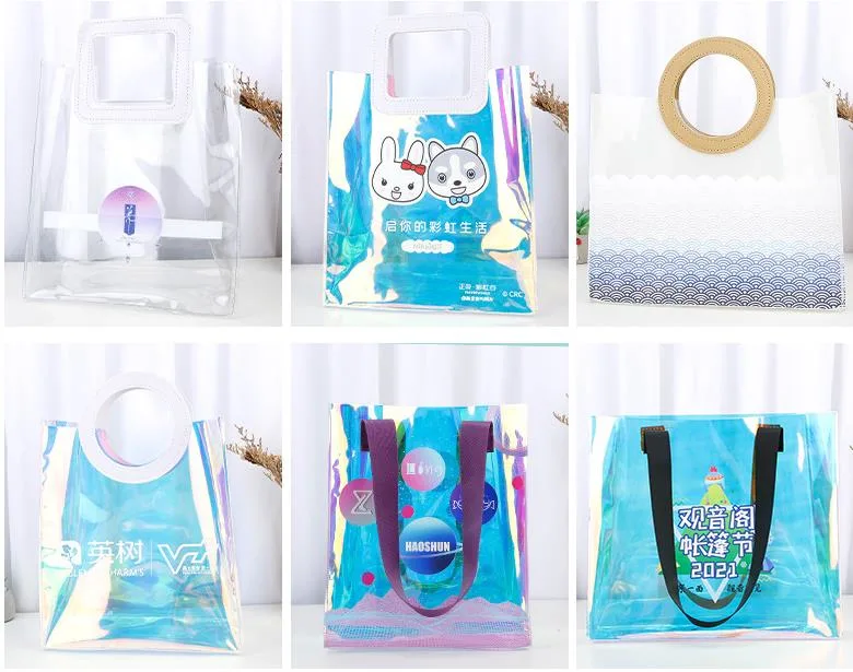 Wedding Party Shopping Gift Holographic Clear Iridescent Tote PVC Handbag