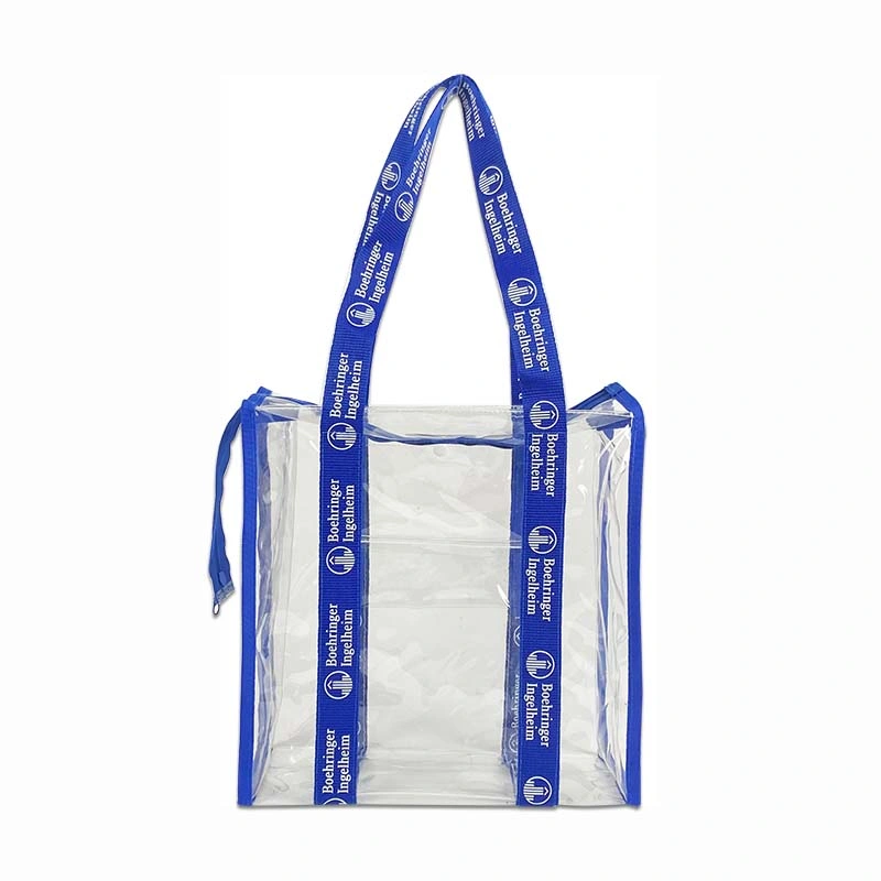 Custom Logo Printing PVC Transparent Tote Clear Shopping Bags with Zipper Pockets Clear Shopping Bag PVC Tote Bag