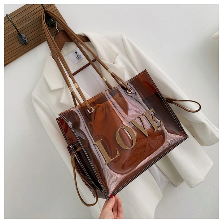 Leisure Fashion Clear Bags Handbags for Women with Pouch Large Capacity Lady PVC Transparent Tote Bag From Guangzhou China Factory Sh1251