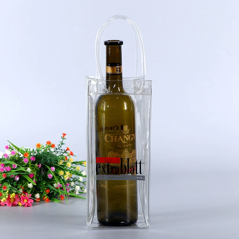 Reusable Transparent PVC Leakproof Ice Chill Bag Foldable Wine Beer Cooler Handbag